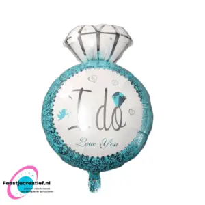 Folieballon ring "I do, love you" blauw, 43x60cm