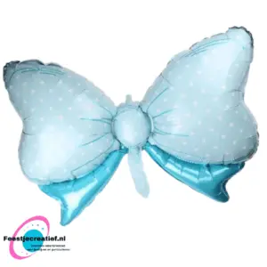 Folieballon XL strik blauw met stippen, 85x50cm