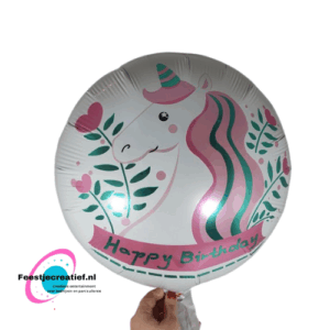 Folieballon Happy birthday eenhoorn