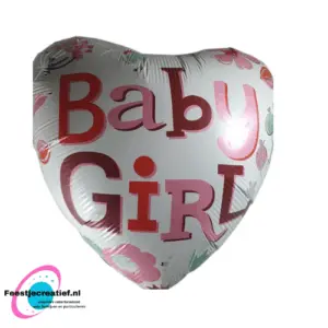 Folieballon hart geboorte meisje "Baby girl", 40cm