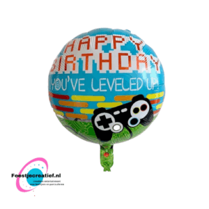 Folieballon rond controller "Happy birthday, you've leveled up!", 45cm