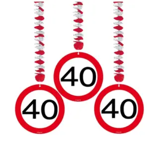 Hangdecoratie spirals 40 jaar verkeersbord - 3 stuks