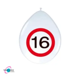 Latex ballonnen 16 jaar verkeersbord, 30cm - 8 stuks