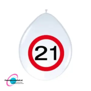 Latex ballonnen verkeersbord 21 jaar, 30cm - 8 stuks