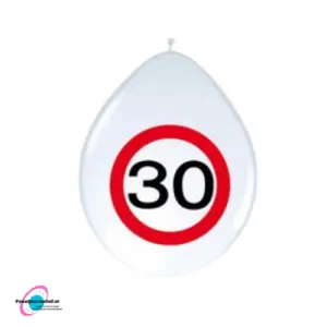 Latex ballonnen verkeersbord 30 jaar, 30cm - 8 stuks