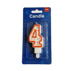 Verjaardagskaars cijfer 4 groen-wit/oranje-wit/rood-wit/blauw-wit
