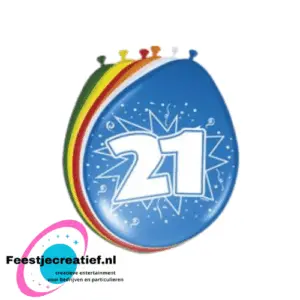 Latex ballonnen 21 jaar, 30cm - 8 stuks