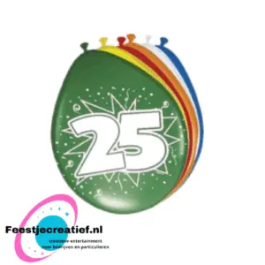 Latex ballonnen 25 jaar, 30cm - 8 stuks