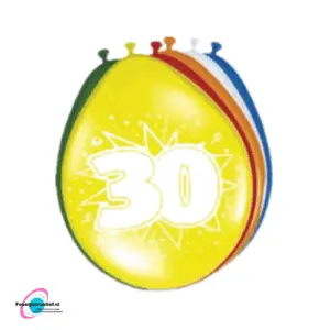 Latex ballonnen 30 jaar partyboom, 30cm - 8 stuks