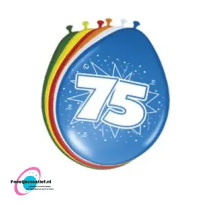 Latex ballonnen 75 jaar, 30cm - 8 stuks