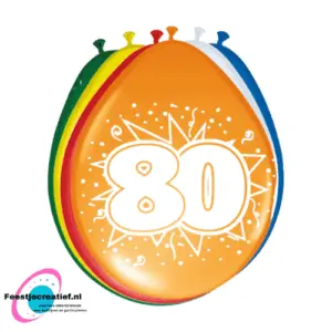 Latex ballonnen 80 jaar, 30cm - 8 stuks