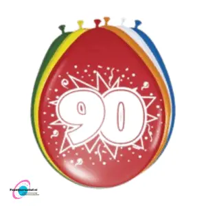 Latex ballonnen 90 jaar, 30cm - 8 stuks