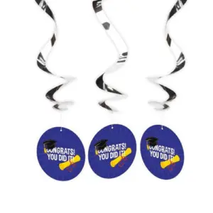 Hangdecoratie spirals geslaagd "Congrats! You did it!" - 3 stuks