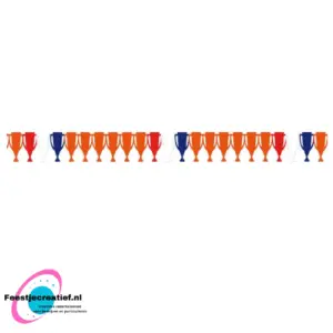 Papierslinger trofee beker oranje-rood-wit-blauw, 6 meter