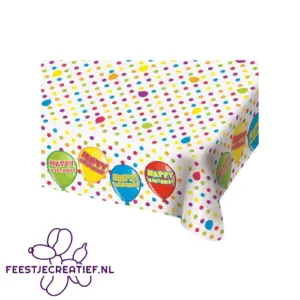 Tafelkleed stippen happy birthday, 180x130cm