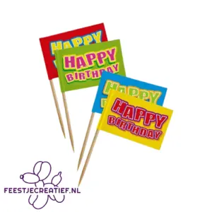 Cocktailprikkers "Party time" - 50 stuks 3 Prikkers "Happy birthday" - 24 stuks
