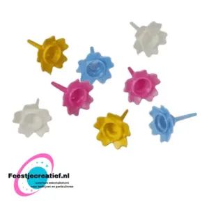 Kaarsjeshouders geel-roze-wit-blauw - 12 stuks