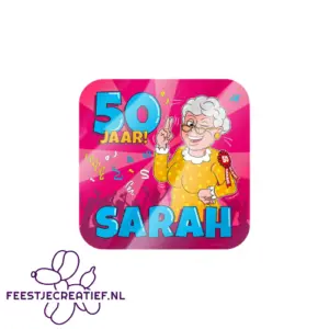 Deurbord/huldeschild "50 jaar! Sarah"