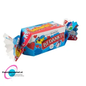 Cadeauverpakking/snoepverpakking "Bedankt!" hartjes roze-blauw