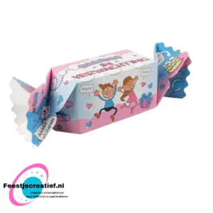 Cadeauverpakking/snoepverpakking "Gefeliciteerd! In verwachting" blauw-roze