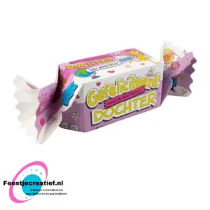 Cadeauverpakking/snoepverpakking "Gefeliciteerd! Voor de allerliefste dochter ter wereld!" roze