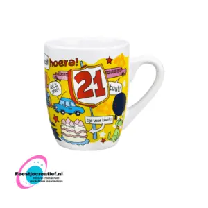 Cartoon mok "Gefeliciteerd 21 jaar"