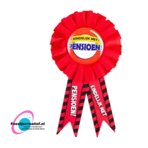 Rozet "Eindelijk met pensioen!" 12x8cm