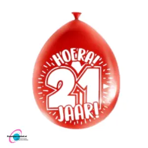 Latex ballonnen "Hoera! 21 jaar!", 30cm - 8 stuks