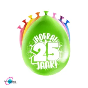 Latex ballonnen "Hoera! 25 jaar!", 30cm - 8 stuks