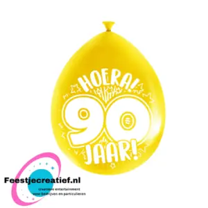 Latex ballonnen "Hoera! 90 jaar!", 30cm - 8 stuks