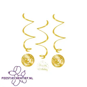 Verjaardag swirl decoraties 30 jaar goudkleurig en wit.