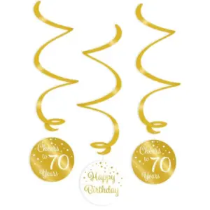 Hangdecoratie swirls 70 jaar goud-wit - 3 stuks