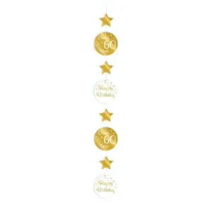 Hangdecoratie 60 jaar goud-wit, 120cm