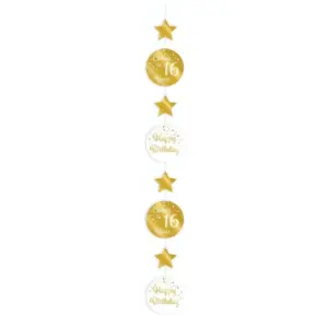 Hangdecoratie 16 jaar goud-wit, 120cm