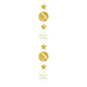 Hangdecoratie 21 jaar goud-wit, 120cm