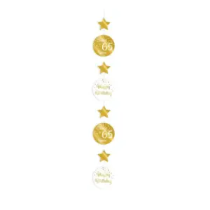 Hangdecoratie 65 jaar goud-wit, 120cm