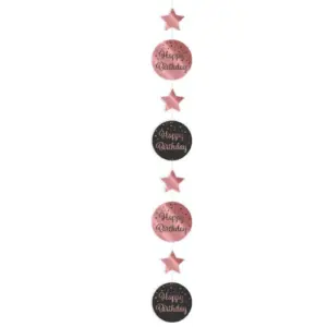 Hangdecoratie "Happy Birthday" rosegoud-zwart, 1,20 meter