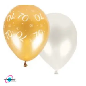 Latex ballonnen 70 jaar goud-wit, 30cm - 8 stuks