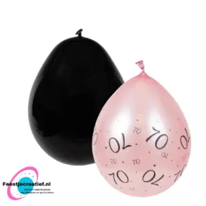Latex ballonnen 70 jaar rosÃ©goud-zwart, 30cm - 8 stuks