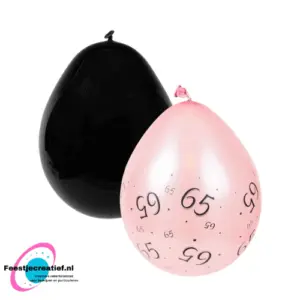 Latex ballonnen 65 jaar rosÃ©goud-zwart, 30cm - 8 stuks