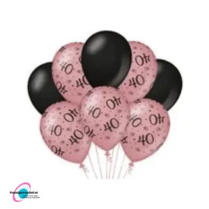 Latex ballonnen 40 jaar rosegoud-zwart, 30cm - 8 stuks