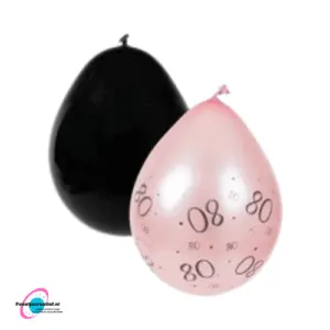 Latex ballonnen 80 jaar rosegoud-zwart, 30cm - 8 stuks