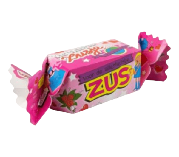 Cadeauverpakking/snoepverpakking "Voor de allerliefste zus/het allerliefste zusje" hartjes roze