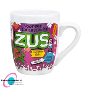 Cartoon mok "Voor een fantastische zus"