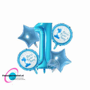 Ballonboeket 1e verjaardag jongen blauw, 5-delig