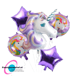 Ballonboeket eenhoorn paars, 5-delig