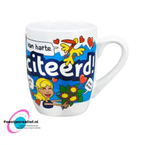Cartoon mok "Van harte gefeliciteerd"