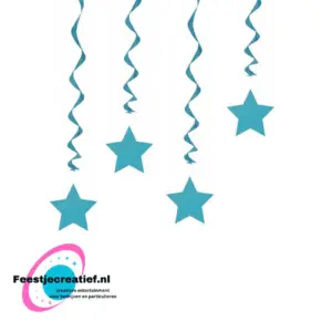 Hangdecoratie swirlslingers met ster blauw, 60cm - 3 stuks
