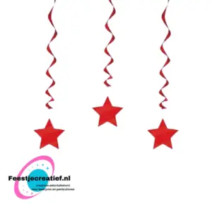 Hangdecoratie swirlslingers met ster rood - 3 stuks