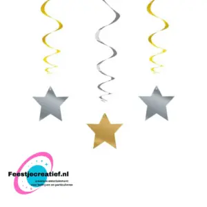 Hangdecoratie ster zilver-goud - 3 stuks